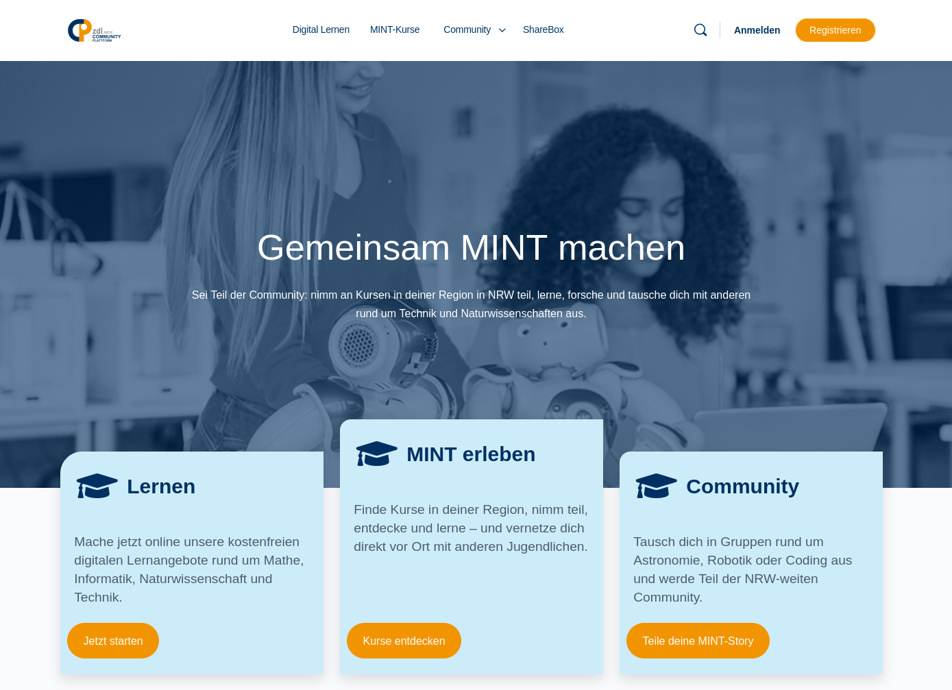 Screenshot MINT-Community NRW